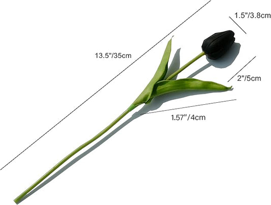 Mandy's Artificial Tulips 20 Stems Black PU Faux Flowers for Thanksgiving and Christmas Decorations Wedding Home Decor 13.5 Inch
