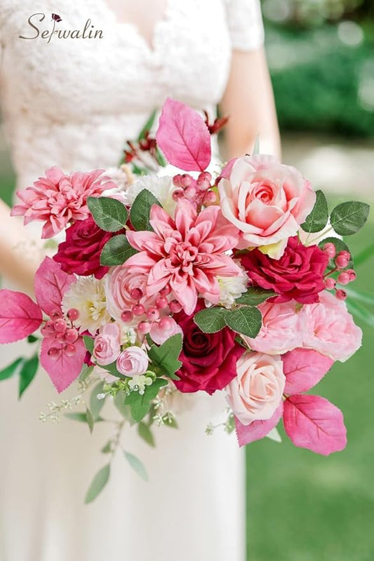 Serwalin 2Pcs Artificial Flowers Hot Pink Fake Flowers for Home Decor Silk Flowers for DIY Flowers for Decorations Table Centerpieces Cake Flowers Wedding Flowers Spring Flowers