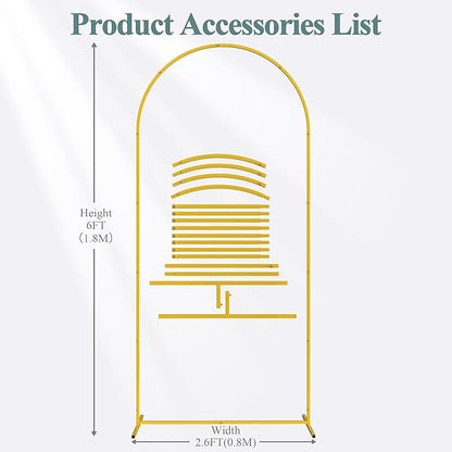 Fomcet 6FTx2.6FT Metal Gold Wedding Arch Backdrop Stand Balloon Arched Frame for Ceremony Birthday Party Graduation Bridal Baby Shower Anniversary Background Decoration