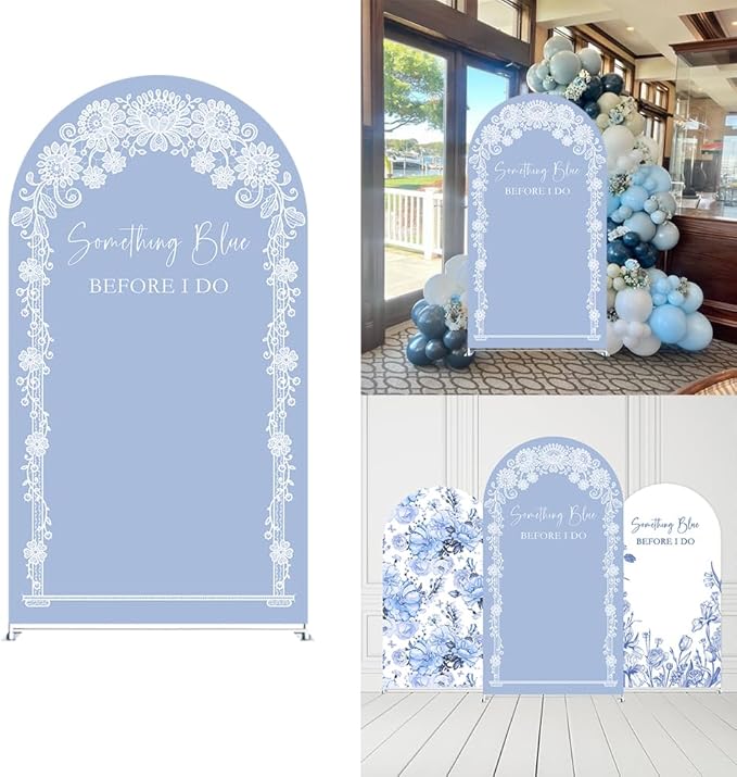 Something Blue Before I Do Arch Backdrop Cover Wedding Bridal Shower Bride to be Toile Party Arch Fabric Cover Blue Bloom Floral Baby Shower Decors (2.6X6ft,4287)