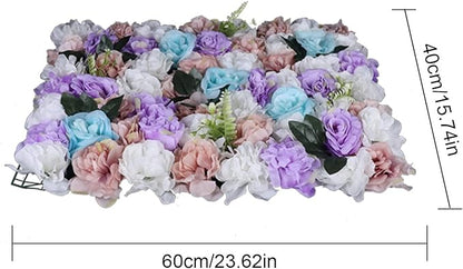 LOYALHEARTDY 12 Pack Artificial Flower Wall Panels 24" x 16" Purple & White Faux Roses Artificial Flower Backdrop Panels for Wedding Party Event Flower Wall Decor