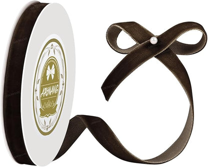 Brown Velvet Ribbon 3/8 inches x 5 Yards for Gift Wrapping, Crafts, Christmas Tree, Christmas Wreath, Bow Making, Vintage Fabric Brown Velvet Ribbon on The Spool for DIY