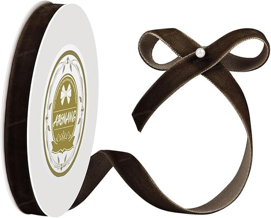 Brown Velvet Ribbon 3/8 inches x 5 Yards for Gift Wrapping, Crafts, Christmas Tree, Christmas Wreath, Bow Making, Vintage Fabric Brown Velvet Ribbon on The Spool for DIY