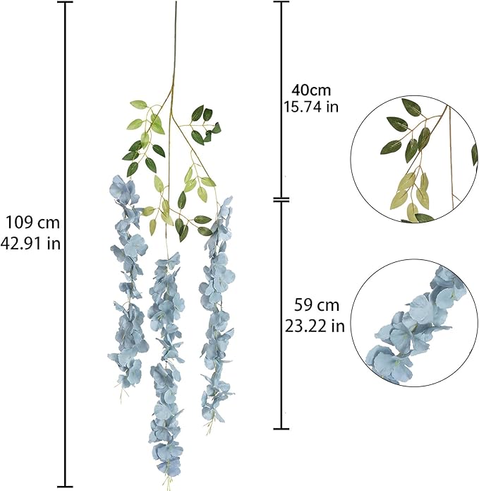 12PCS 3.6Ft Artificial Wisteria Hanging Flowers Dusty Blue Fake Hanging Flowers Garland Silk Flowers Rattan String Faux Wisteria Vine for Garden Home Wedding Arch Decorations (Dusty Blue)