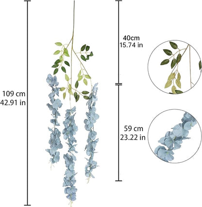 12PCS 3.6Ft Artificial Wisteria Hanging Flowers Dusty Blue Fake Hanging Flowers Garland Silk Flowers Rattan String Faux Wisteria Vine for Garden Home Wedding Arch Decorations (Dusty Blue)