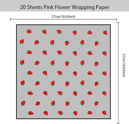 HLTOO 20 Sheets Flower Wrapping Paper, Bouquet Floral Packaging Paper with Strawberry Pattern, for Wedding, Party, Mother's Day, Birthday, and DIY Craft Florist Supplies (BlackBlack)