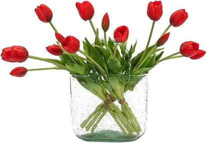 15pcs Artificial Tulips Flowers, Real Touch Latex Bouquet, Fake Tulips for Office Wedding Party Home Kitchen Garden Decoration(Red,15pcs)