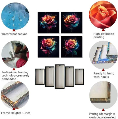 Pankila Colorful Rose Wall Art Rose Floral Pictures Canvas Prints Abstract Rose Flower Wall Decor for Living Room Bedroom Bathroom Home Decorations Framed Artwork (20''W x 20''H x 4)