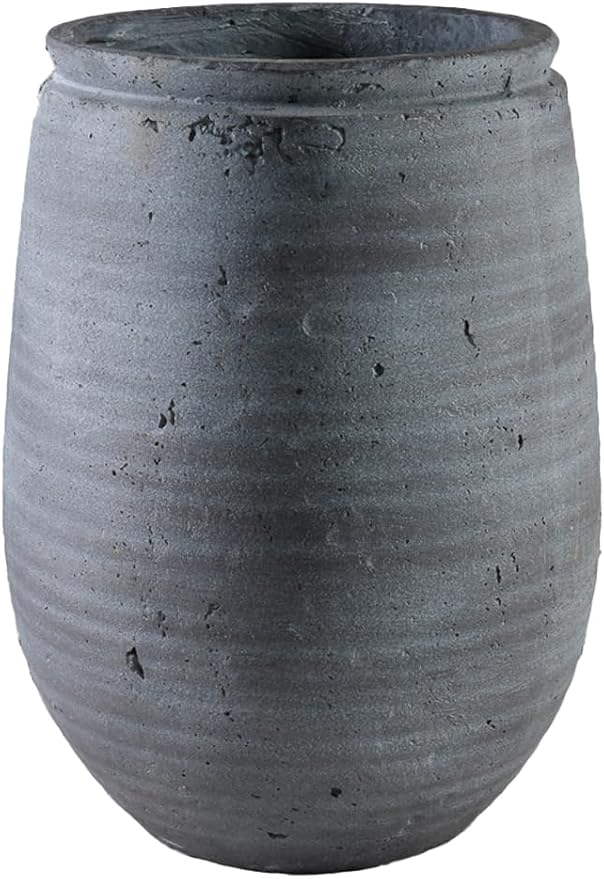 Serene Spaces Living Gray Aged Stone Planter Vase - Decorative Indoor/Outdoor Flower Pot, Textured Stone Finish, Planter & Cachepot, Home Décor for Plants & Flowers, 10" Diameter & 12" Tall, Pack of 1