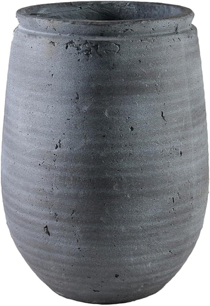 Serene Spaces Living Gray Aged Stone Planter Vase - Decorative Indoor/Outdoor Flower Pot, Textured Stone Finish, Planter & Cachepot, Home Décor for Plants & Flowers, 10" Diameter & 12" Tall, Pack of 1