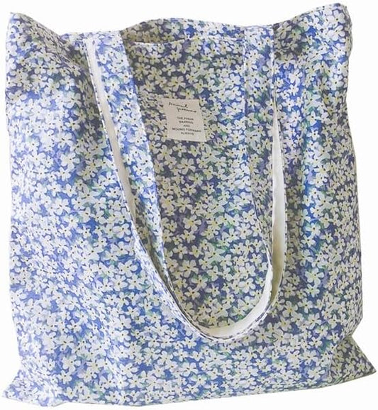 Cotton Canvas Tote Bag Reusable Soft Grocery Cloth Bag Floral Shoulder Bag for Beach Travel Shopping