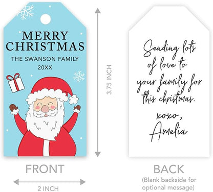 Andaz Press Personalized Christmas Holiday Season Classic Gift Tags, Merry Christmas Happy Santa Claus Design, Custom Family Name and Year, for Holiday Events, Parties, and Favors, 60-Pack