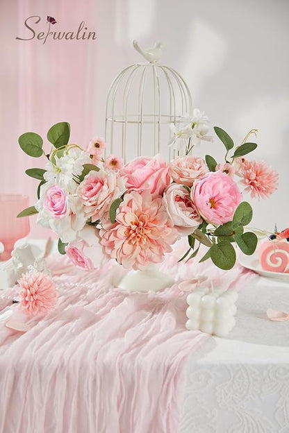 Serwalin Artificial Pink Flowers, Cake Silk Flowers for DIY Wedding Bouquets Fake Flowers, Table Centerpieces Baby Shower Birthday Party Home Decorations