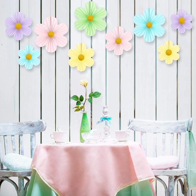 Pastel Party Decorations Paper Flowers Decorations for Wall Classroom Paper Fans Floral Backdrop Flower Wall Decor Pack of 9 Colorfu