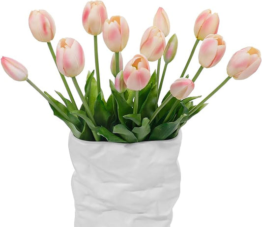 15 Pcs Meat Pink Artificial Flowers Tulips Real Touch Latex Plastic Soft Faux Bouquets for Party, Wedding, Home, Room, Garden Decor