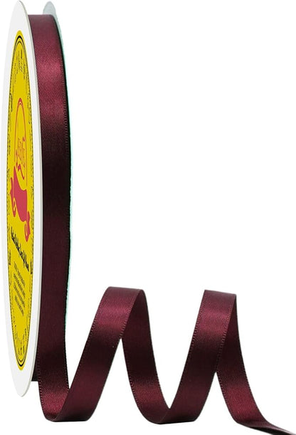 Double Face Burgundy Satin Ribbon 3/8 inch X 50 Yards Polyester Burgundy Ribbon for Gift Wrapping Very Suitable for Weddings Party Invitation Decorations and More