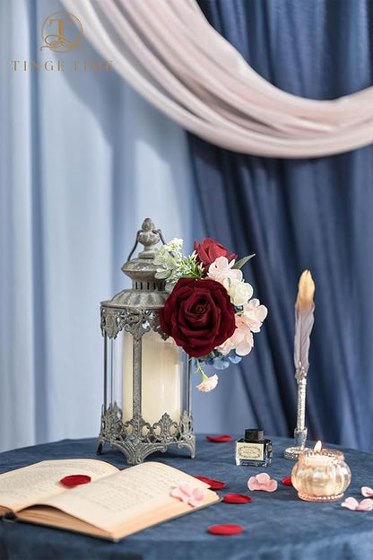 TINGE TIME Artificial Flowers Combo Mix Silk Flowers Pink Roses w/stem for DIY Wedding Bridal Bouquets Baby Shower Floral Arrangement Table Centerpieces Home Decorations (Red & Navy Blue & Pink)