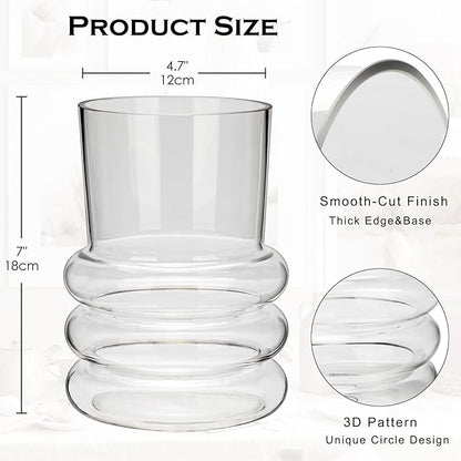 Clear Glass Flower Vase, 7" x 4.7" Thickened Hydroponic Flower Vase Transparent Modern Geometric Glass Vase for Home Living Room Wedding Centerpieces Office Table Decor