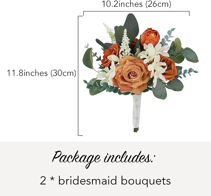 Rinlong 1Pc Fall Wedding Bouquets for Bridesmaids Burnt Orange Sage Artificial Bridesmaid Bouquet for Wedding Prom