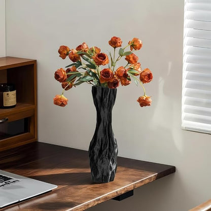 Black Sculptural Ceramic Vase, Modern Irregular Shape Decorative Vase for Home Decor, Minimalist Artistic Tabletop Centerpiece for Living Room Bedroom Office
