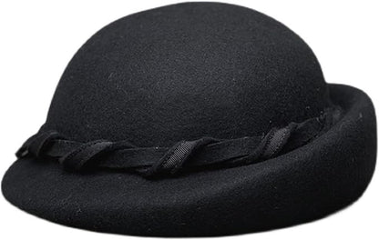 ORIDOOR Women Vintage 100% Wool Felt Flowers Bucket Cloche Bowler Hat Church Wedding Beret Hat
