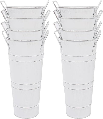 Set of 8 Small Galvanized Metal Vases for Flowers,Small Galvanized Flower Bucket,Metal Flower Vase with Handles for Home Decor and Wedding Table Centerpiece Decorations (White,10'' Height)