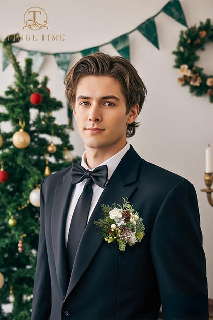 TINGE TIME Single Pocket Boutonniere for Man Groom, Best Man Boutonniere for Wedding, Prom, Homecoming, Anniversary, Graduation, Christmas Dinner (Christmas White)