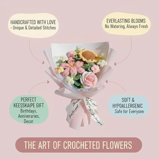 Crochet Flower Bouquet Handmade Knitted Sunflower Tulip Rose Daisy