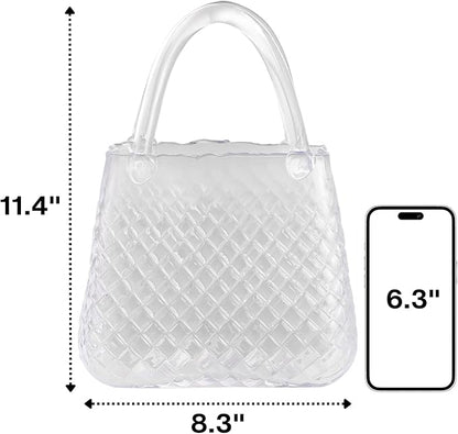 Purse Vase, Glass Bag Vase, Glass Purse Vase for Flowers, Clear Vases, 12 Inch Large Flower Vase with Embossed Pattern for Wedding, Living Room, Bedroom, Table, Office(Round)