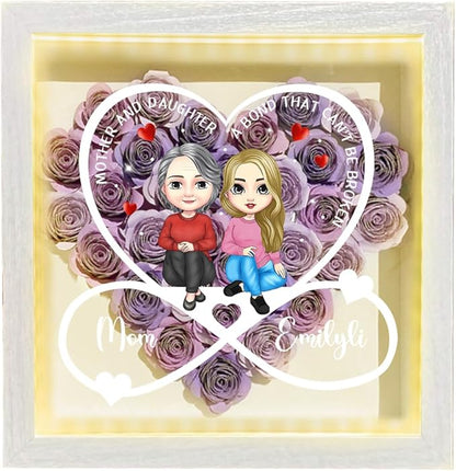 Personalized Mom Flower Shadow Box with LED Light Custom Heart Shaped Rose Flower Shadow Box Frame Mother and Daughter A Bond That Can't Be Broken Mother's Day Portrait Shadowbox Memory Gifts