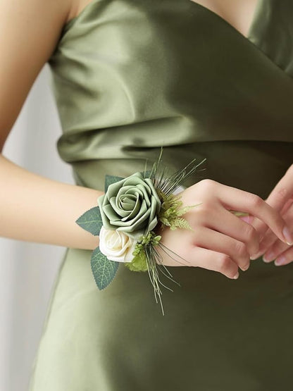 InnoGear Artificial Flowers, 50 Pcs Elf Green Rose Foam Fake Roses Bulk with Stems for Spring Decoration DIY Wedding Bouquets Centerpieces Bridal Shower Party Christmas Tree