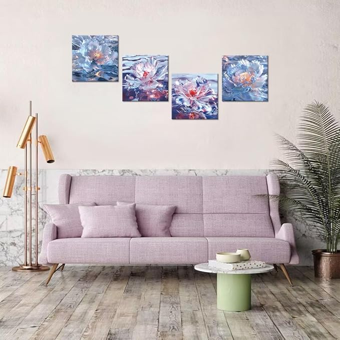 Pankila Abstract Canvas Flowers Wall Art Floral Poster White Red Flower Wall Decor Life Pictures for Living Room Bedroom Bathroom Home Decorations Framed Artwork Ready to Hang (20''W x 20''H x 4)