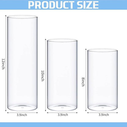 Sawysine 24 Pcs Glass Cylinder Vases 2.5''/2.95''/3.9'' Diameter Clear Flowers Vase Hurricane Floating Candles Holders for Table Centerpieces (3.9 x 8 in,3.9 x 10 in,3.9 x 12 in)