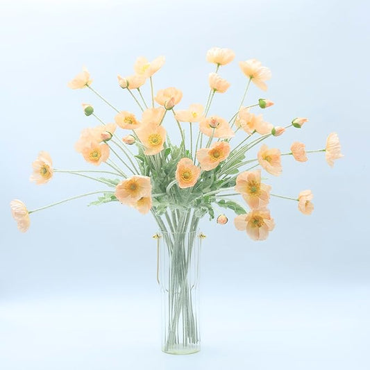 2 Pcs Artificial Fake Flowers Poppies Silk Flower Arrangements Wedding Bouquets Decorations Plastic Floral Table Centerpieces for Home Kitchen Garden Party Decor Approx 23.6" High - Dark Champagne