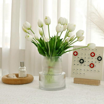 20PCS White Fake Tulips Artificial Flowers Real Touch Latex Faux Tulips UV Resistant Fake Flowers Bouquet for Table Home Decor Party Wedding Garden Decoration