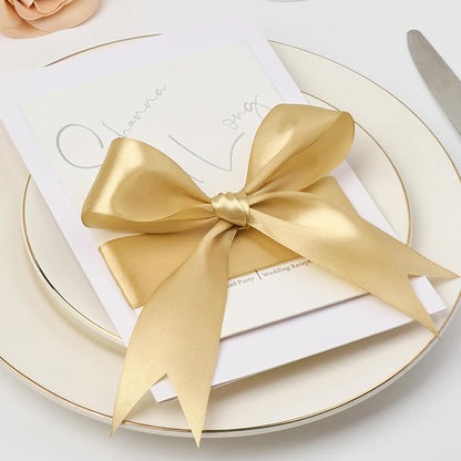 1-1/2 Inch Wide Champaign Gold Satin Ribbon, 50 Yards Solid Polyester Fabric Ribbon for Roses Making, Gift Wrapping, Christmas, Wedding Decorations, Crafts, Bows