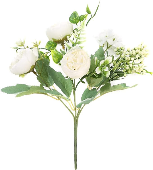 Artificial Flowers Fake Peony Silk Mini Plastic Bridal Flowers for DIY Wedding Bouquets Home Decorations 2 Packs(Cream)