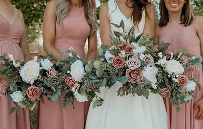 Laelfe Artificial Flowers Dusty Pink Roses Fake Silk Flower Long Stem Artificial Roses for Home Wendding Bathroom Party Decorations
