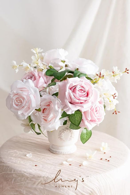 Ling's Moment Artificial Flowers 16pcs Blush Pink Silk Roses with Stems Real Look, 3.5" Fake Ombre Slate Pink Vendela Roses Bulk for DIY Wedding Bouquets Centerpieces Party Baby Shower Home Decoration
