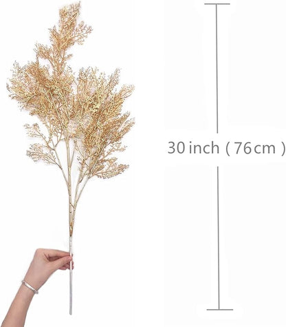 Christmas Decor Artificial Plants, PASYOU Gold Fake Antlers Plastic Grass Shrubs Leaves Indoor Outdoor Home Garden Party Hotel Verandah Wedding Event Faux DIY Decoration - 30 Inch Golden 2 Bunches