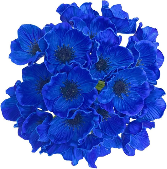 14Pcs Real Touch Anemone Poppy Bouquet for Artificial Flower Decor Kitchen Table Centerpiece Vase Home Greenery Wedding Holding Flowers Backdrop Arch Wall (Deep Blue)