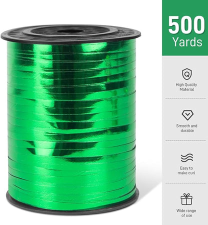 500 Yards Metallic Shiny Curling Ribbon with Spool, 1/5" Curly Ribbons - Perfect for Gift Wrapping, Florist Flowers, Birthday Party Decorations, and Balloon String Ribbon in Green