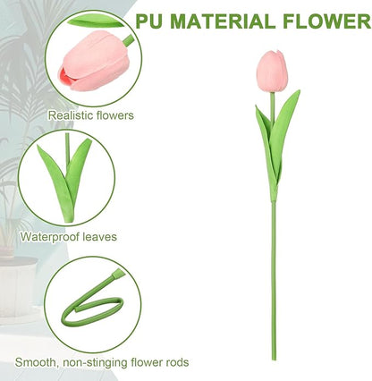 uxcell 20pcs Tulips Artificial Flowers, Faux Flowers Silk Fake Tulip Stems Real Touch for Wedding Bouquet Centerpiece Table Party Decoration(Medium Pink)