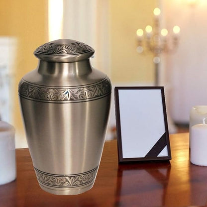 MEMORIALS 4U Custom Engraved Cremation Urn - Handcrafted Urn for Human Ashes - Affordable Urn for Ashes with Velvet Bag (Silver)