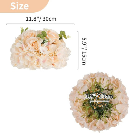 NUPTIO Flower Ball Arrangement Bouquet: 10 Pcs 11.8 inch Diameter Champagne Rose Fake Flowers Balls for Wedding Centerpiece Decorations Artificial Flower Centerpieces for Tables