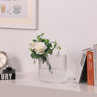 Glass Purse Vase, Purse Vase for Flowers, Unique Purse Flower Vase, Large Glass Bag Vases, 10 Inch Handbag Shaped Vases for Home, Living Room, Bedroom, Table, Office Decor