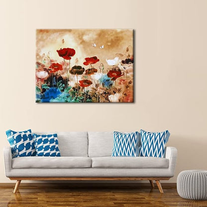 Wieco Art Blooming Poppies Large Colorful Flowers Pictures Paintings on Canvas Wall Art Modern Stretched and Framed Floral Giclee Canvas Prints Artwork for Living Room Bedroom Home Office Decor L