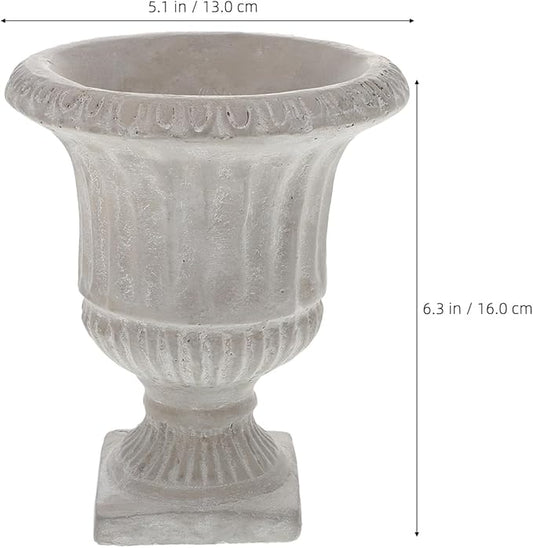 Cabilock Classic Urn Planter Cement Flower Vase, Modern Hydroponic Plant Bottle with Vertical Stripes Design for Patio Home Garden Decor (6.29X4.52X4.52inch)