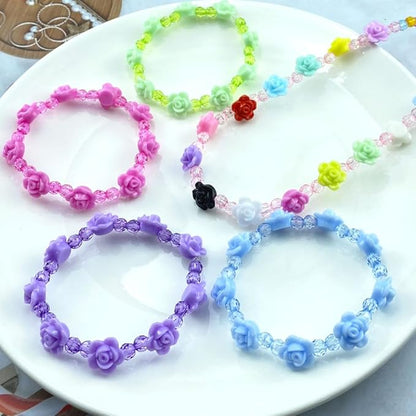 200pcs Acrylic Rose Flower Beads Candy Color Flat Back Spacer Beads Loose Pastel Colorful Decor for DIY Crafts Jewelry Making Bracelet Necklace Earrings(White)