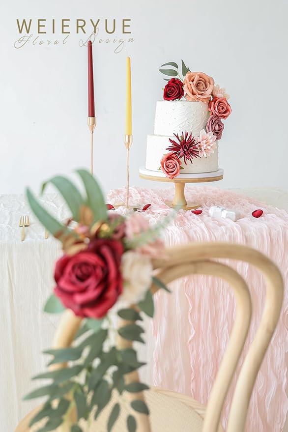 Artificial Flower Box Set Silk Fake Flowers DIY Center Cake Decoration Wedding Bouquet Corsage Home Decor Outdoor Decor Gift (Cream red)